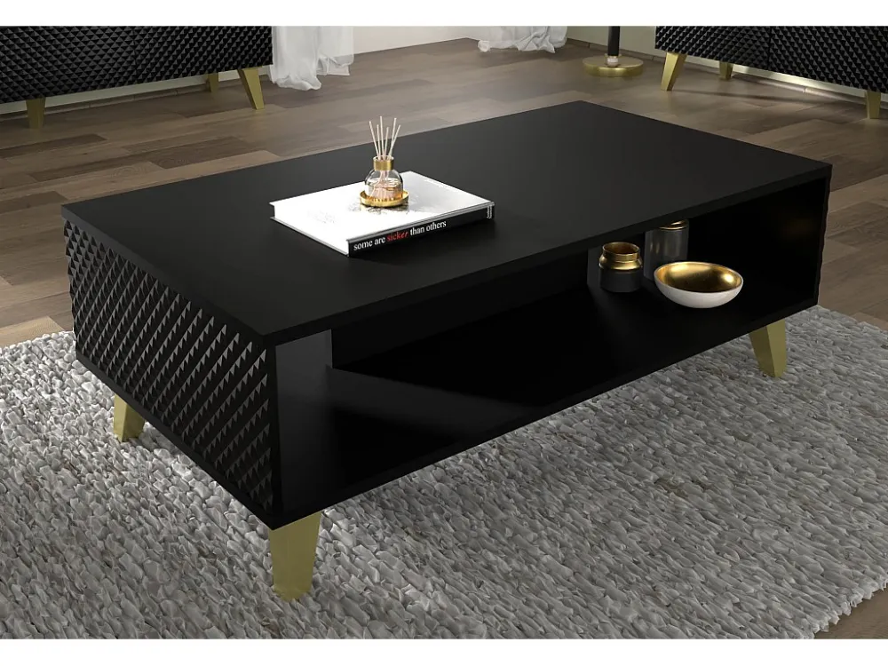 Salontafel RAVENNA C 90x60 cm glanzend zwart + gouden poten Homlando