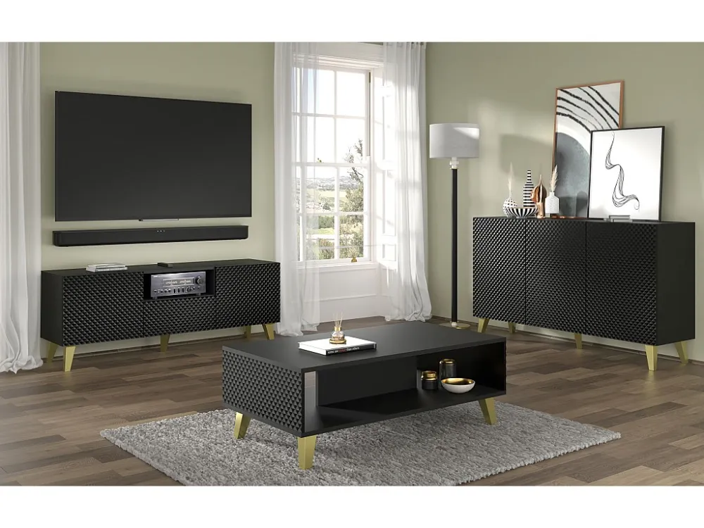 Salontafel RAVENNA C 90x60 cm glanzend zwart + gouden poten Homlando