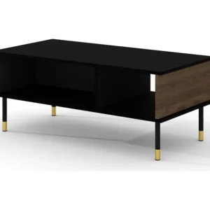 Salontafel SHERWOOD 110x55 cm gefreesd op poten mat zwart / catania-eik Homlando