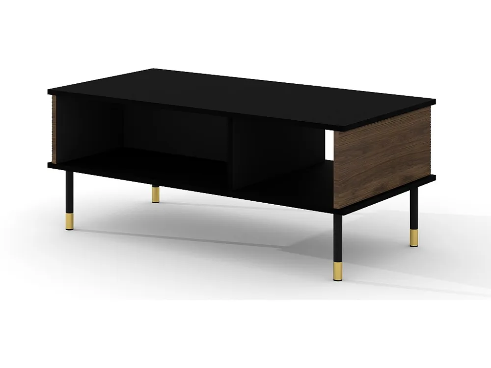 Salontafel SHERWOOD 110x55 cm gefreesd op poten mat zwart / catania-eik Homlando