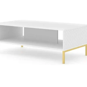 Salontafel SURF 90x60 cm gefreesd wit mat metalen poten goudkleur Homlando