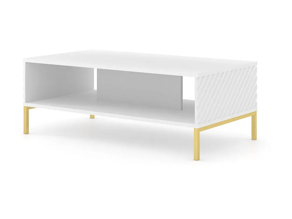 Salontafel SURF 90x60 cm gefreesd wit mat metalen poten goudkleur Homlando