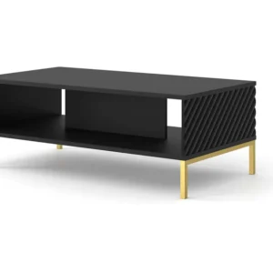 Salontafel SURF 90x60 cm gefreesd zwart mat metalen poten goudkleur Homlando