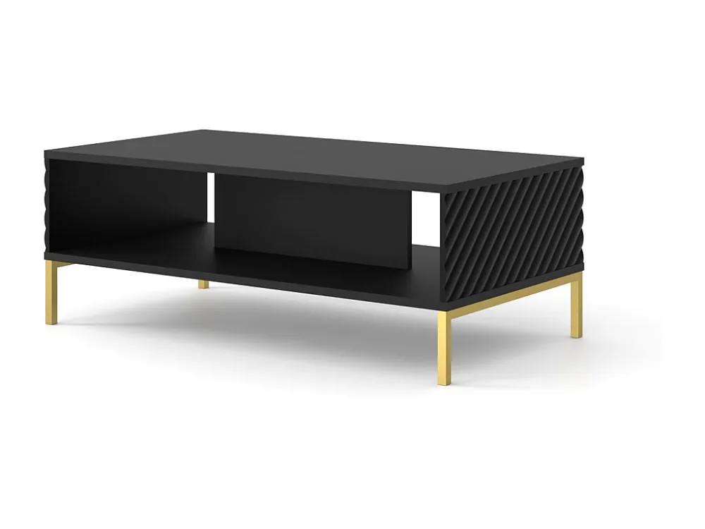 Salontafel SURF 90x60 cm gefreesd zwart mat metalen poten goudkleur Homlando