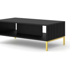 Salontafel WAVE 90x60 cm gefreesd zwart mat metalen poten goudkleur Homlando