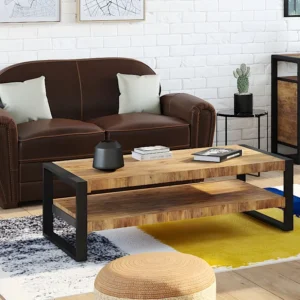 Industriële salontafel van mangohout & metaal HARLEM