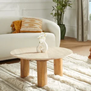 Salontafel mangohout en travertijn - Beige en houtlook - LISAVO Maison Céphy