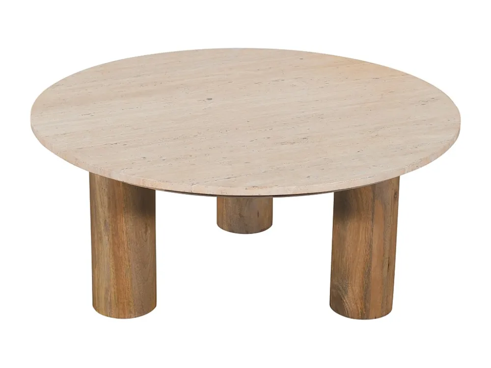 Salontafel mangohout en travertijn - Beige en houtlook - LISAVO Maison Céphy