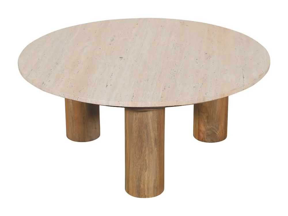 Salontafel mangohout en travertijn - Beige en houtlook - LISAVO Maison Céphy
