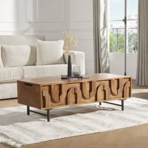 Salontafel met 2 lades mangohout en zwart metaal - Naturel - MIZORAM Maison Céphy
