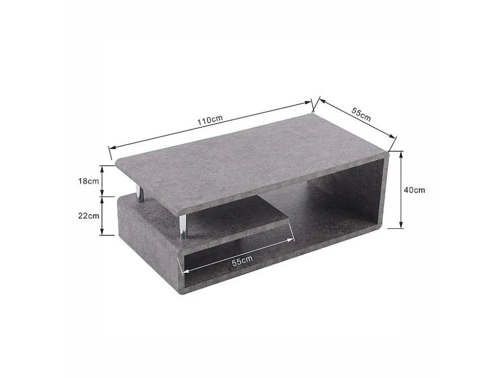 MDF salontafel - 2 planken - LED's - cementgrijs fineer Merax