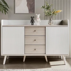 Modern dressoir met 2 deuren en 3 laden - opbergplank - prachtige nerf - witte en beige kleuren Merax