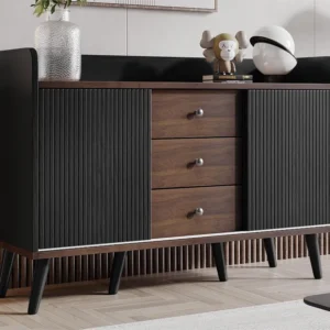Modern dressoir met 2 deuren en 3 laden - opbergplank - prachtige nerven - kleuren zwart en bruin Merax