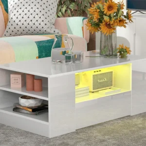 Moderne salontafel - 2 lades en 2 planken - spaanplaten - LED's - wit Merax