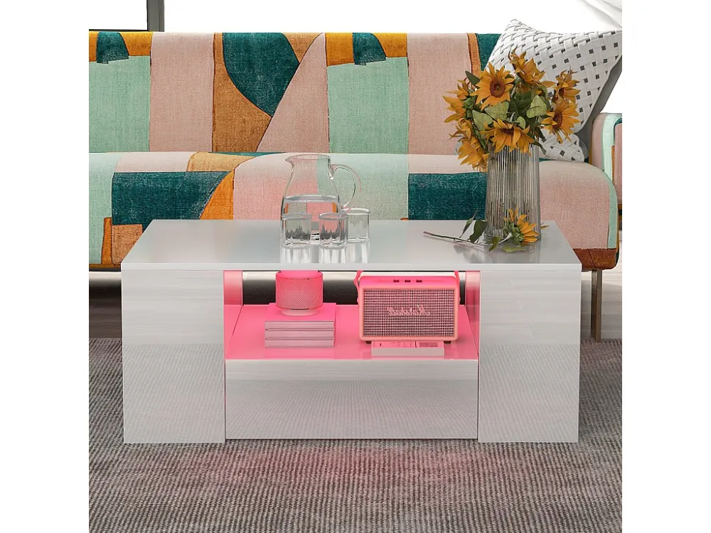 Moderne salontafel - 2 lades en 2 planken - spaanplaten - LED's - wit Merax