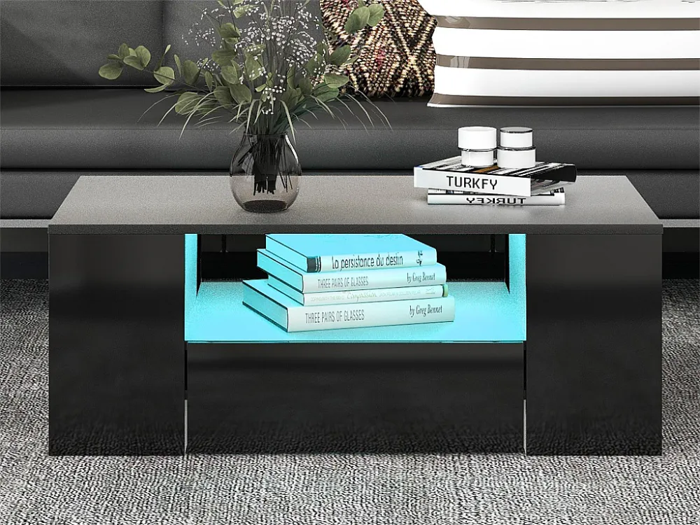 Moderne salontafel - 2 lades en 2 planken - spaanplaten - LED's - zwart Merax