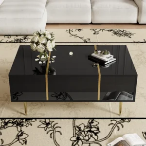 Moderne salontafel met 2 laden - 100 L x 60 B x 41,5 H cm - MDF hout - Glanzend zwart Merax