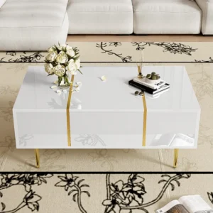 Moderne salontafel met 2 laden - 100 L x 60 B x 41,5 H cm - MDF hout - Glanzend wit Merax