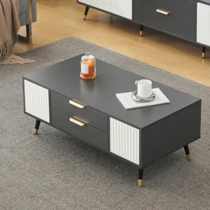 Moderne salontafel met 2 laden en 2 deuren - 100x50x40 cm - Spaanplaat - Grijs en wit Merax