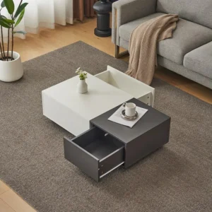 Moderne salontafel met 2 lades - 100x50x30 cm - Spaanplaat - Grijs en wit Merax
