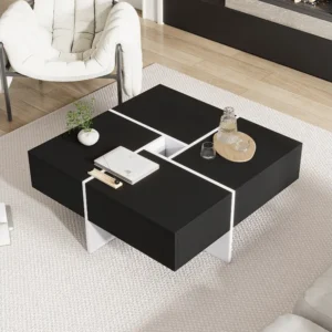 Moderne vierkante salontafel 70 x 70 x 35 cm - met centraal opbergvak 10 x 10 cm - spaanplaat - zwart Merax