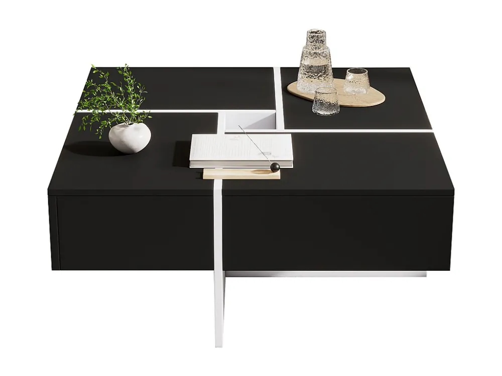Moderne vierkante salontafel 70 x 70 x 35 cm - met centraal opbergvak 10 x 10 cm - spaanplaat - zwart Merax