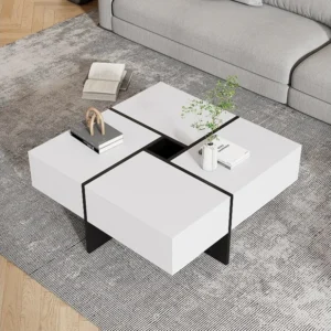 Moderne vierkante salontafel 70 x 70 x 35 cm - met centraal opbergvak 10 x 10 cm - spaanplaat - wit Merax