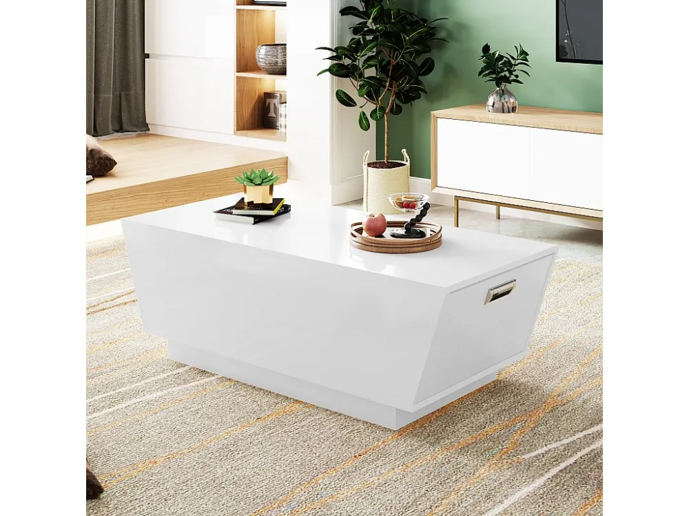Omgekeerde trapeziumvormige salontafel met 2 deuren - Verzonken handgrepen - LED's - 100 x 50 x 35,1 cm - Spaanplaat...