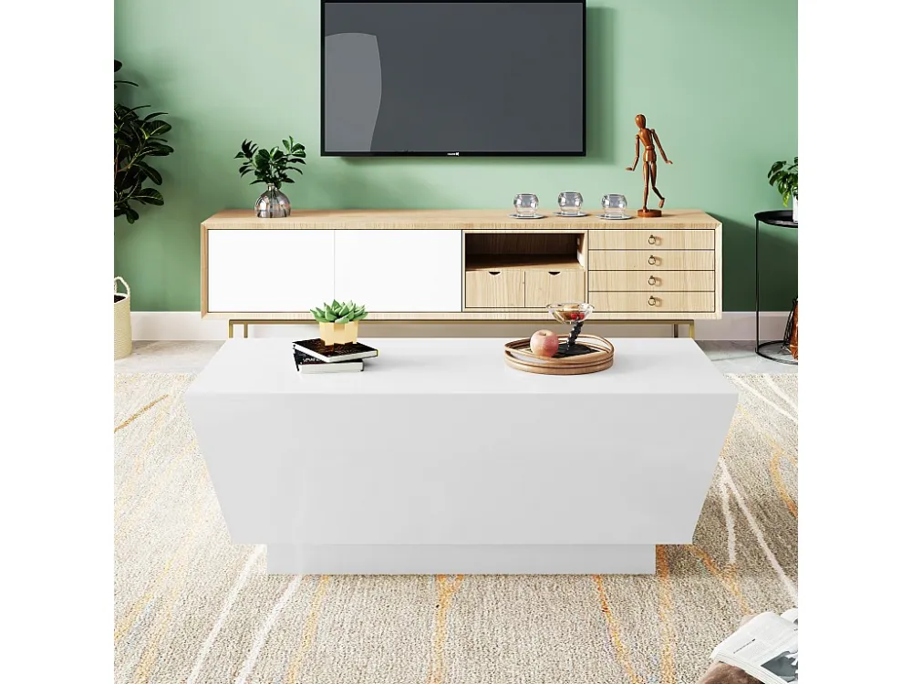 Omgekeerde trapeziumvormige salontafel met 2 deuren - Verzonken handgrepen - LED's - 100 x 50 x 35,1 cm - Spaanplaat...