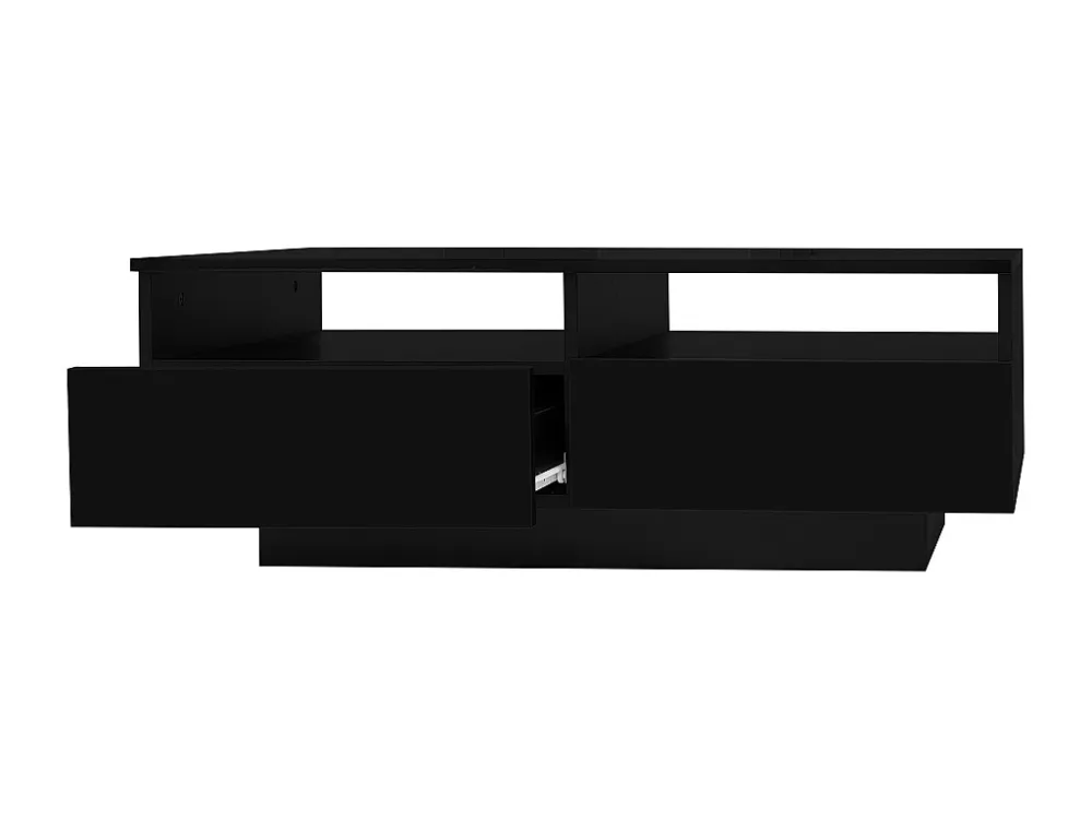 Rechthoekige salontafel met 2 laden en 2 vakken - 70 x 70 x 35cm - LEDs - spaanplaat - glanzend zwart Merax