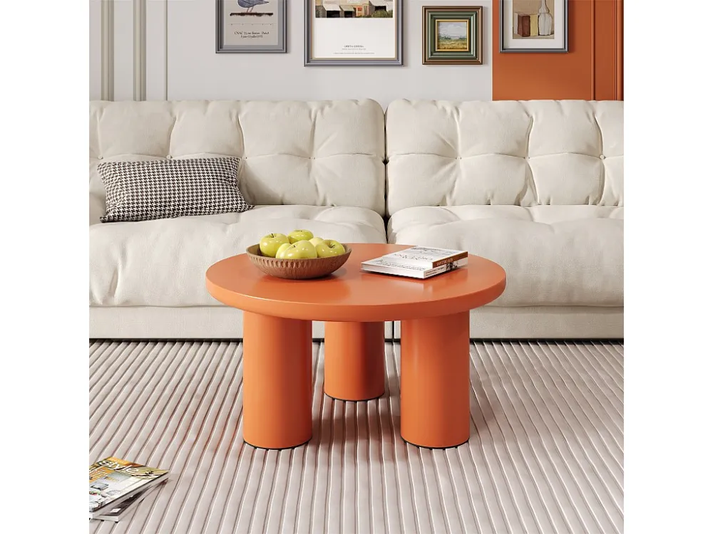 Ronde salontafels - D 72,2 x H 35,5 cm - gelakt MDF blad en PVC poten - Oranje Merax