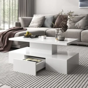 Salontafel - 1 lade en 2 planken - spaanplaat - LED's - glanzend wit Merax