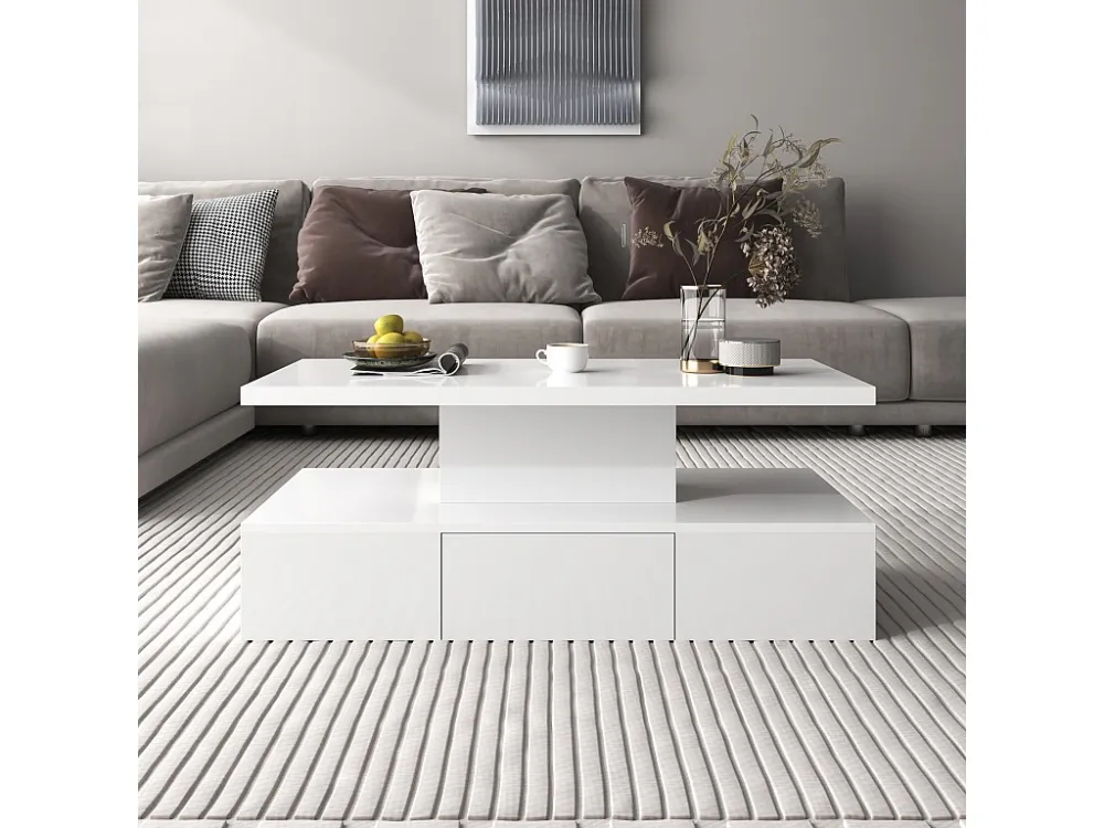 Salontafel - 1 lade en 2 planken - spaanplaat - LED's - glanzend wit Merax