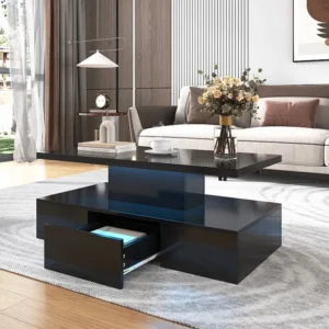 Salontafel - 1 lade en 2 planken - spaanplaat - LED's - glanzend zwart Merax