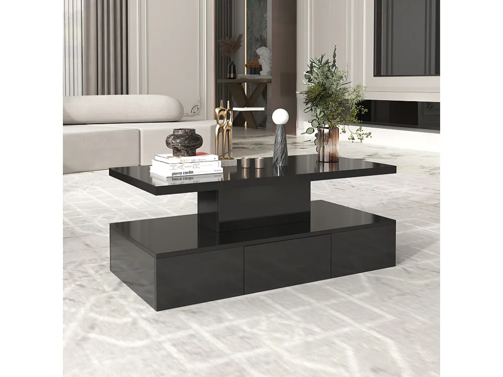 Salontafel - 1 lade en 2 planken - spaanplaat - LED's - glanzend zwart Merax