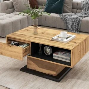 Salontafel met 1 lade en 2 nisjes - bijzettafel - spaanplaat - Kleuren: Antraciet en eiken Merax