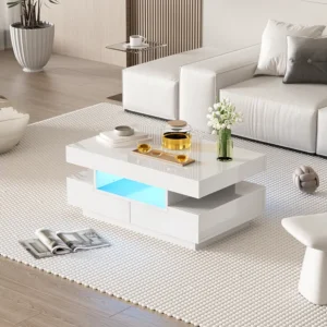 Salontafel met 4 lades - 80 x 50 x 36 cm - LED's - Spaanplaat - Wit Merax