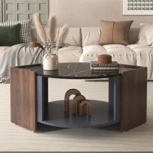 Salontafel met 2 planken, spaanplaat, moderne stijl, zwart en bruin, 96,5L x 63l x 40Hcm Merax