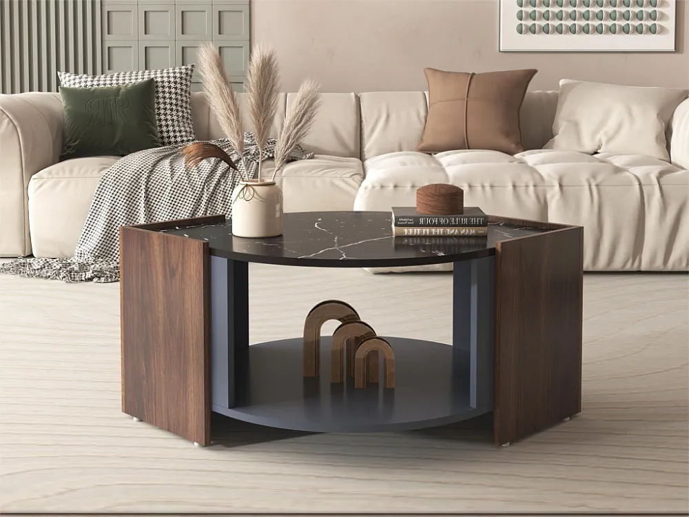 Salontafel met 2 planken, spaanplaat, moderne stijl, zwart en bruin, 96,5L x 63l x 40Hcm Merax
