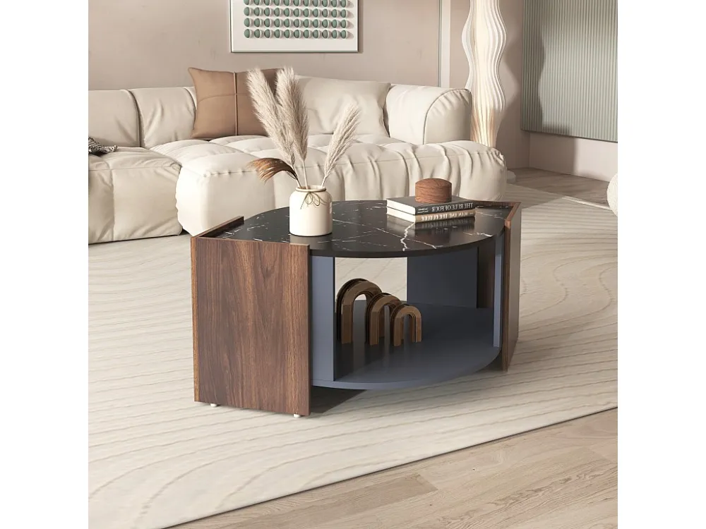 Salontafel met 2 planken, spaanplaat, moderne stijl, zwart en bruin, 96,5L x 63l x 40Hcm Merax