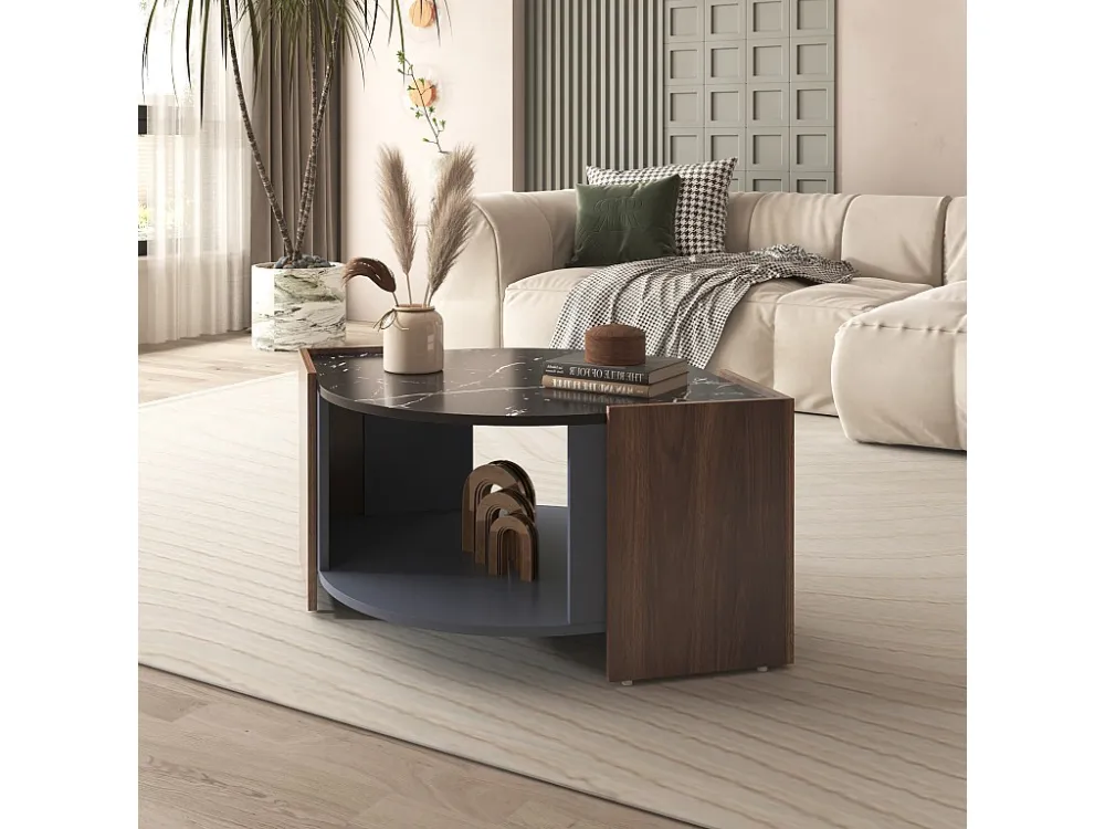 Salontafel met 2 planken, spaanplaat, moderne stijl, zwart en bruin, 96,5L x 63l x 40Hcm Merax
