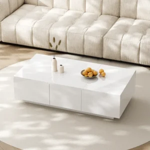 Uitschuifbare salontafel met 2 laden - 100 L x 50 B x 31 H cm - hoogglans effect - Spaanplaat - Wit Merax