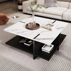 Vierkante salontafel met open opbergvak - 72 x 72 x 32 cm - MDF hout - wit en zwart Merax