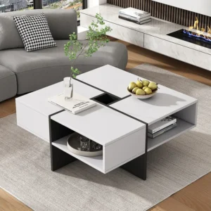 Vierkante salontafel met 5 vakken - 70 x 70 x 35 cm - spaanplaat - wit Merax