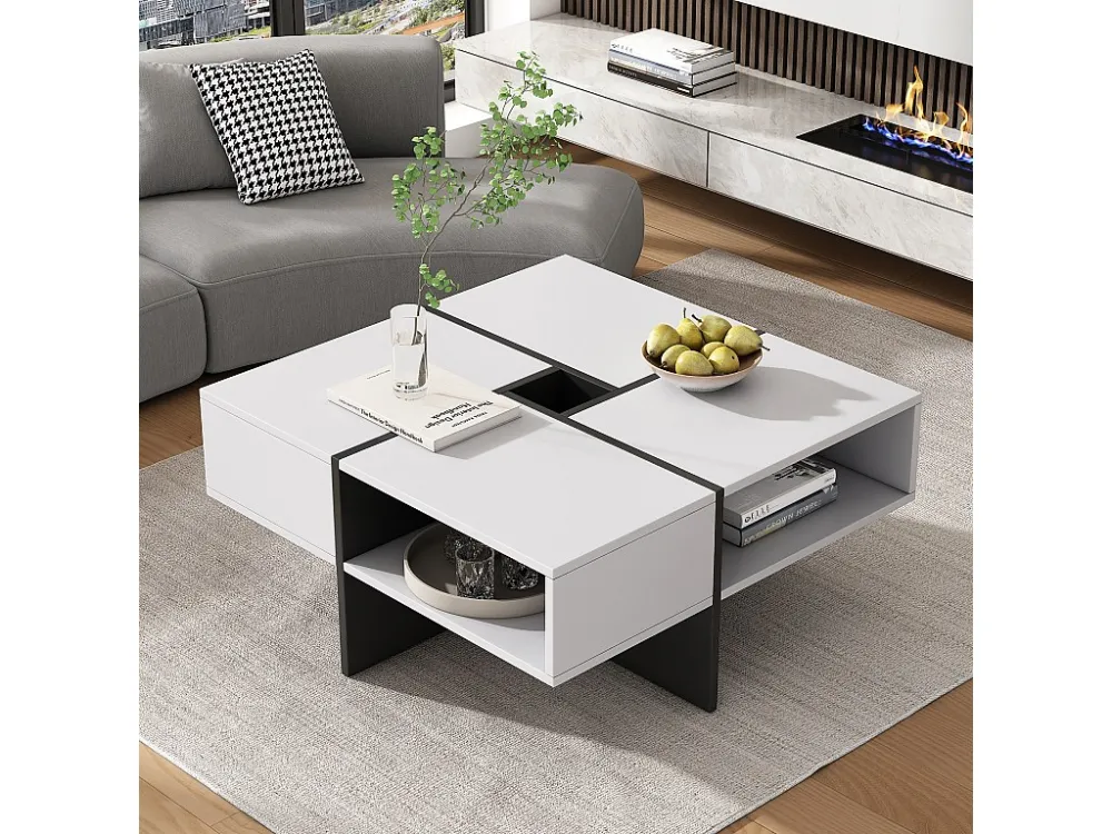 Vierkante salontafel met 5 vakken - 70 x 70 x 35 cm - spaanplaat - wit Merax