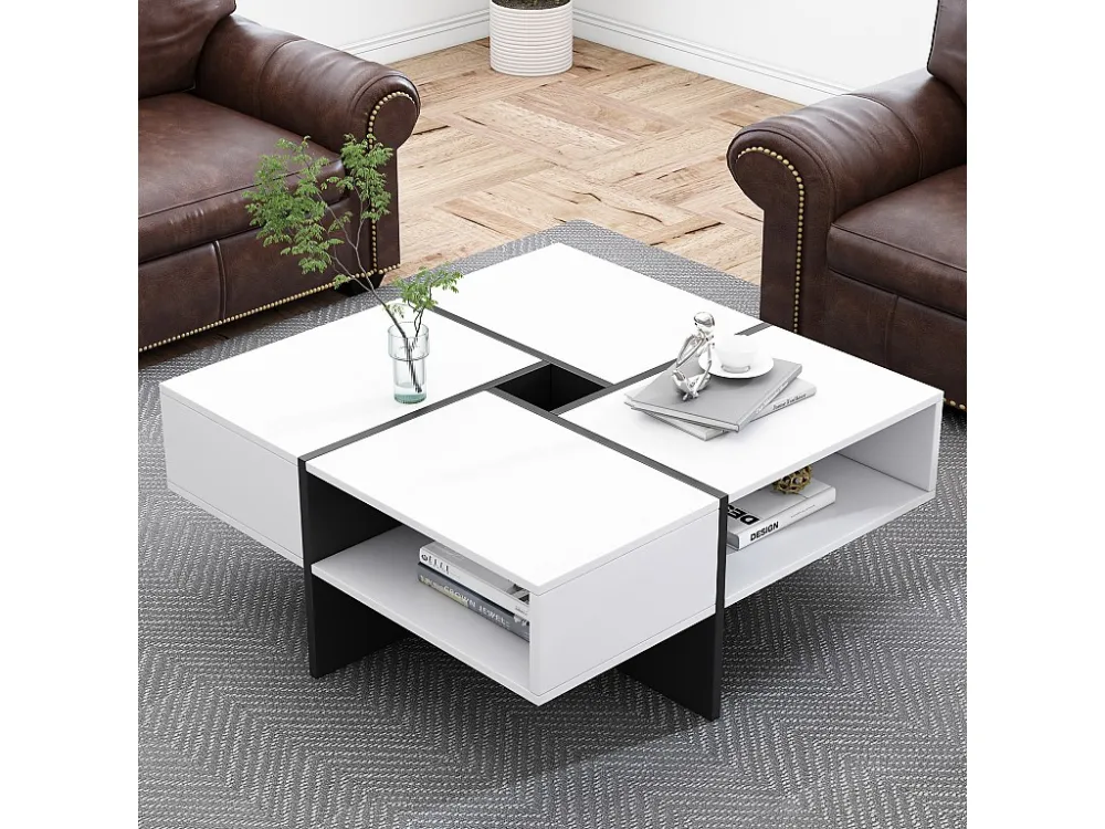 Vierkante salontafel met 5 vakken - 70 x 70 x 35 cm - spaanplaat - wit Merax