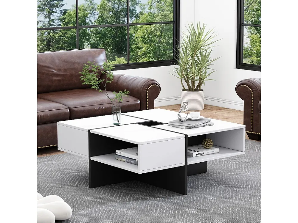 Vierkante salontafel met 5 vakken - 70 x 70 x 35 cm - spaanplaat - wit Merax