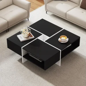 Vierkante salontafel met 5 vakken - 70 x 70 x 35 cm - spaanplaat - zwart Merax