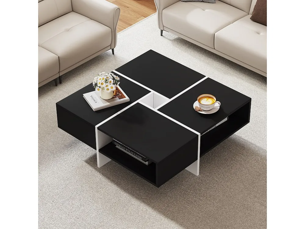 Vierkante salontafel met 5 vakken - 70 x 70 x 35 cm - spaanplaat - zwart Merax