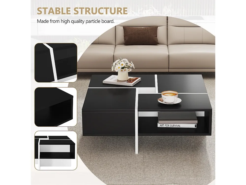 Vierkante salontafel met 5 vakken - 70 x 70 x 35 cm - spaanplaat - zwart Merax